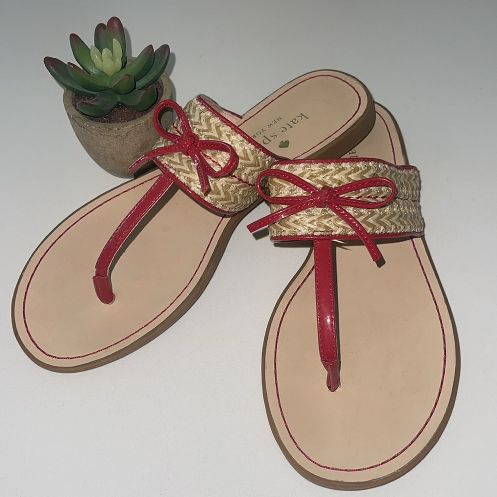 KATE SPADE New York (EUC) Pretty Women’s Red Callie Bow Slip On Sandals, Size 7B